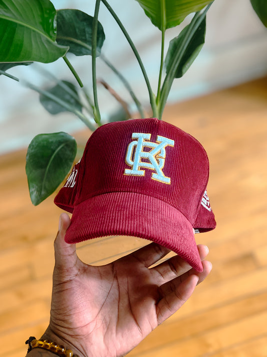 CORDUROY BURGANDY & YELLOW KC SNAPBACK
