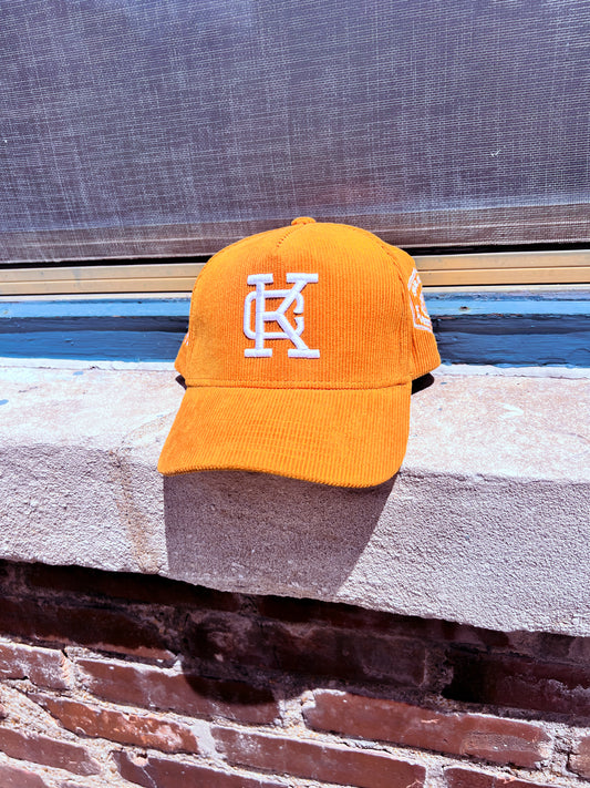 CORDUROY BURGANDY & YELLOW KC SNAPBACK